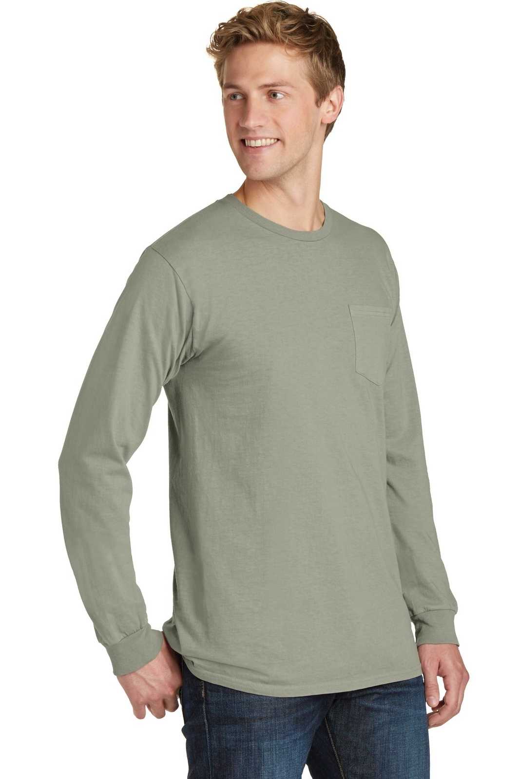 Port &amp; Company PC099LSP Beach Wash Garment-Dyed Long Sleeve Pocket Tee - Walnut - HIT a Double - 4