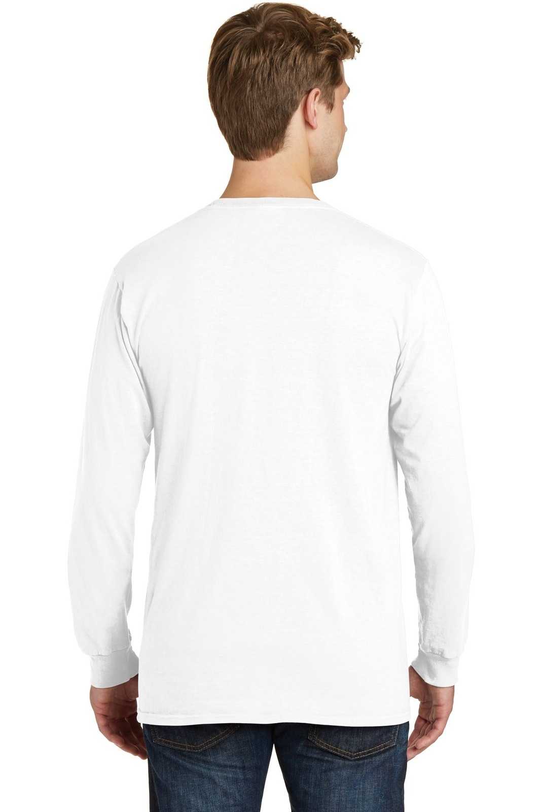 Port &amp; Company PC099LSP Beach Wash Garment-Dyed Long Sleeve Pocket Tee - White - HIT a Double - 2