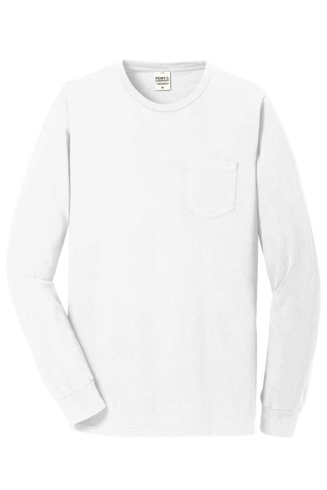 Port &amp; Company PC099LSP Beach Wash Garment-Dyed Long Sleeve Pocket Tee - White - HIT a Double - 5