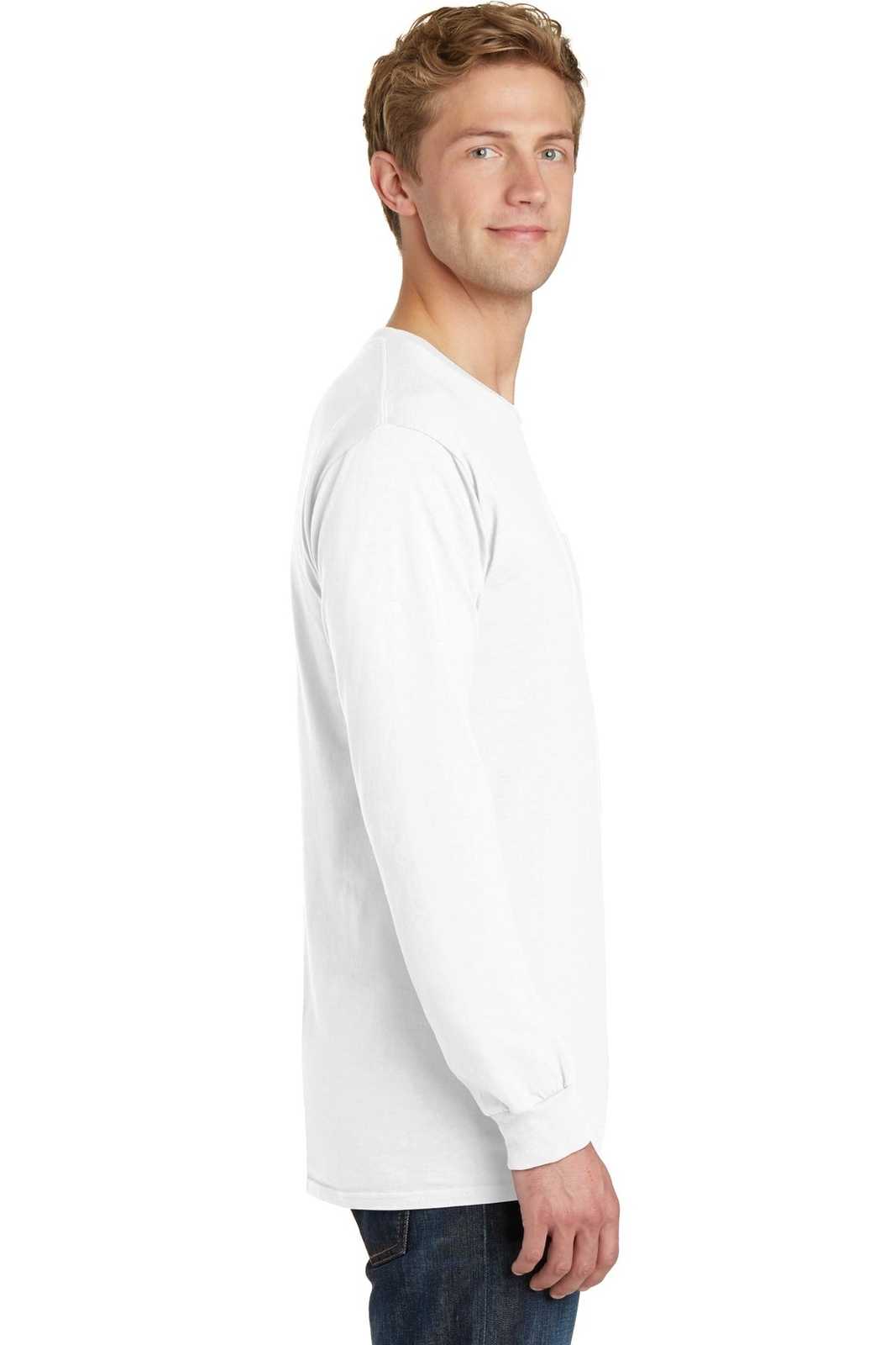Port &amp; Company PC099LSP Beach Wash Garment-Dyed Long Sleeve Pocket Tee - White - HIT a Double - 3