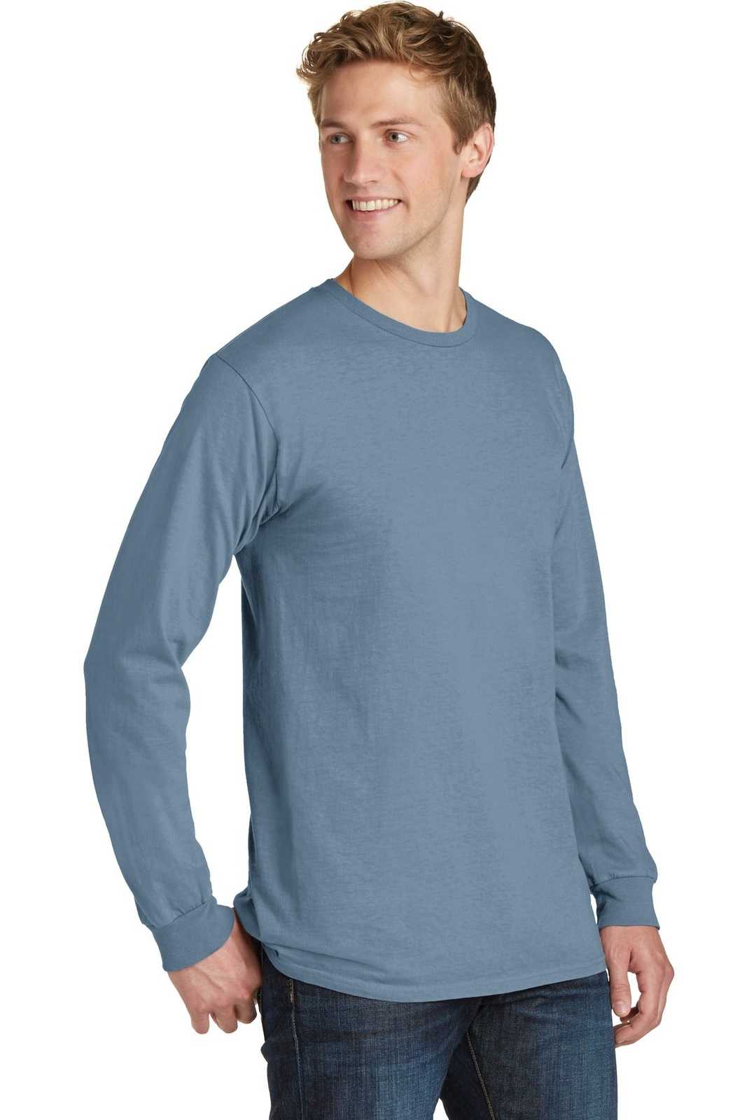 Port &amp; Company PC099LS Beach Wash Garment-Dyed Long Sleeve Tee - Denim Blue - HIT a Double - 4