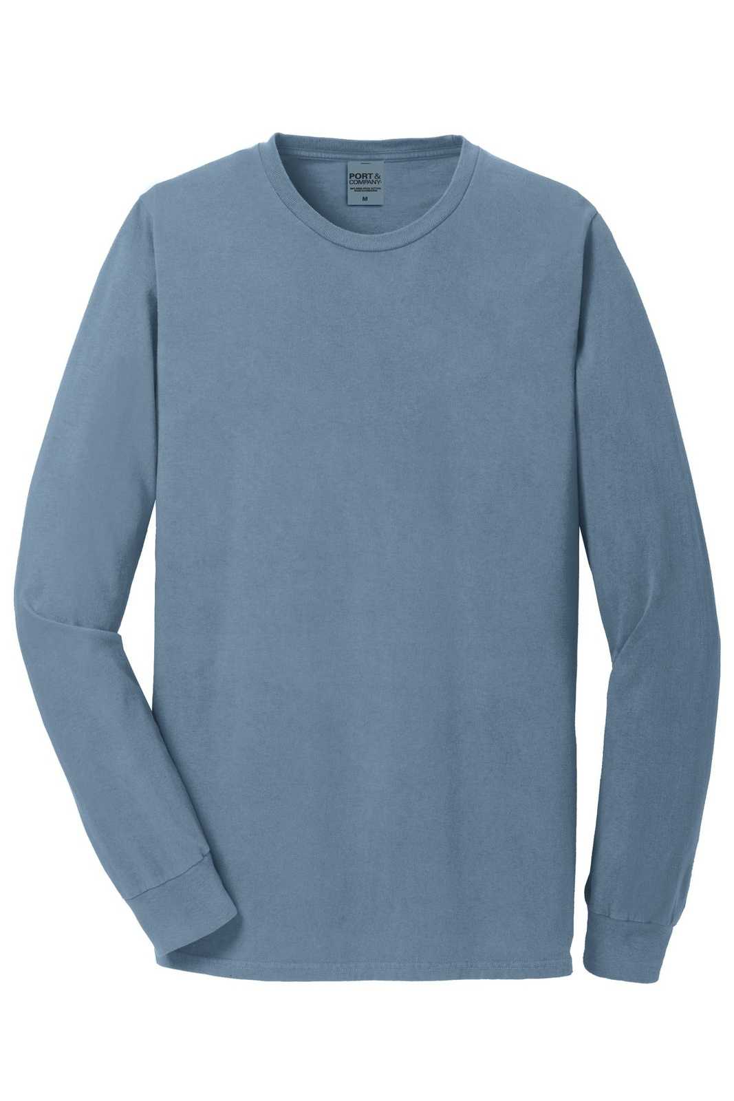Port &amp; Company PC099LS Beach Wash Garment-Dyed Long Sleeve Tee - Denim Blue - HIT a Double - 5