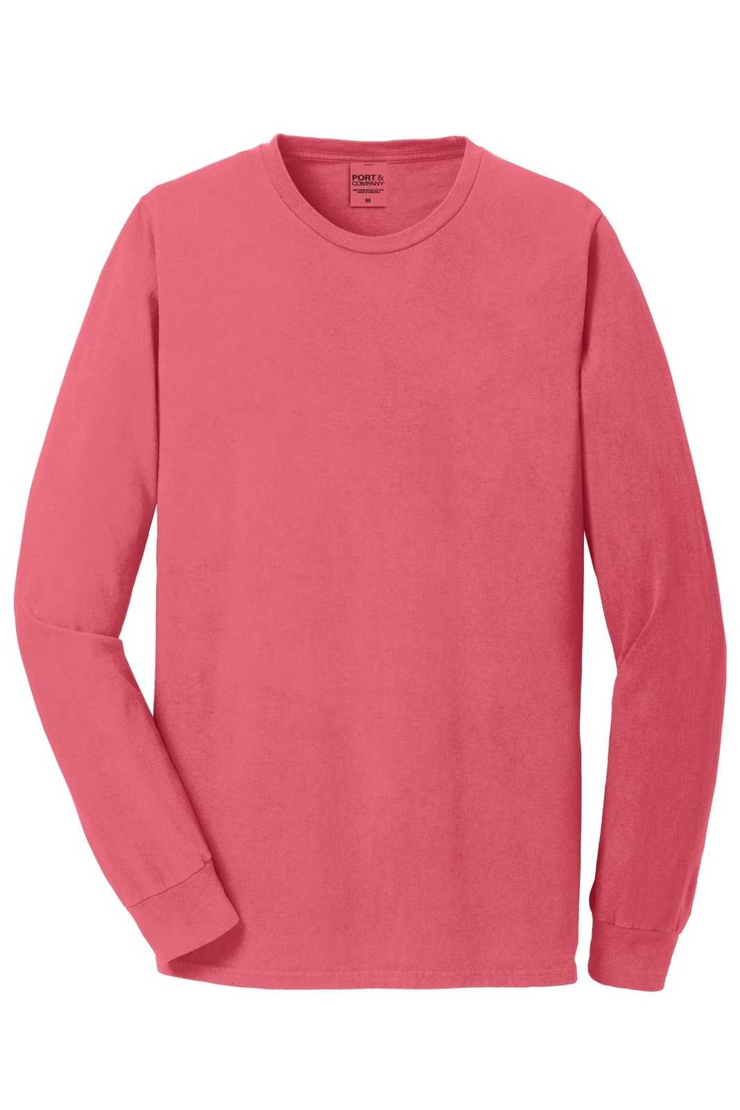 Port &amp; Company PC099LS Beach Wash Garment-Dyed Long Sleeve Tee - Fruit Punch - HIT a Double - 5