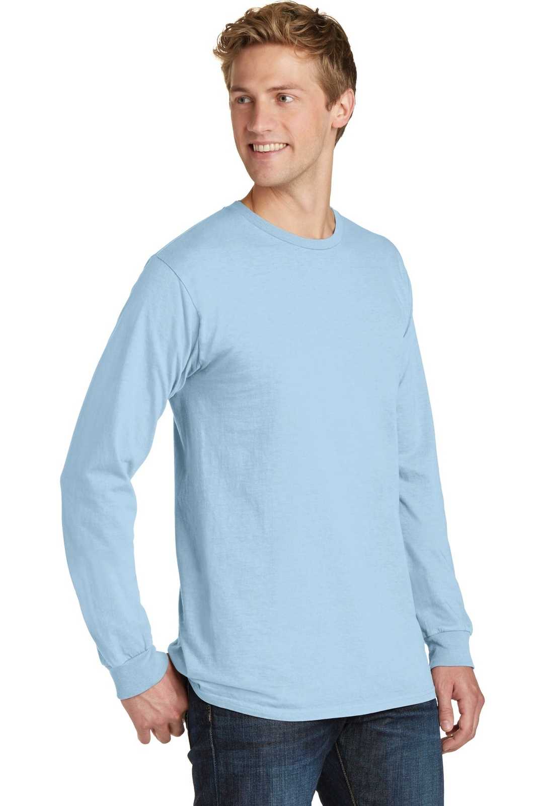 Port &amp; Company PC099LS Beach Wash Garment-Dyed Long Sleeve Tee - Glacier - HIT a Double - 4