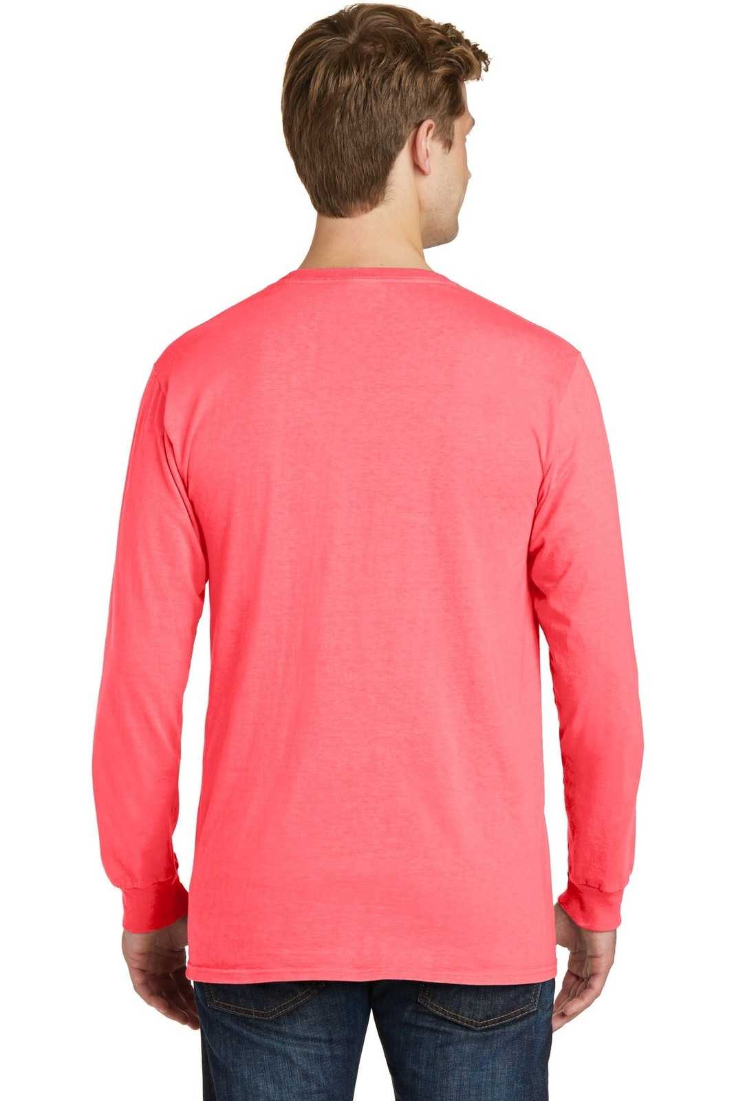 Port &amp; Company PC099LS Beach Wash Garment-Dyed Long Sleeve Tee - Neon Coral - HIT a Double - 2