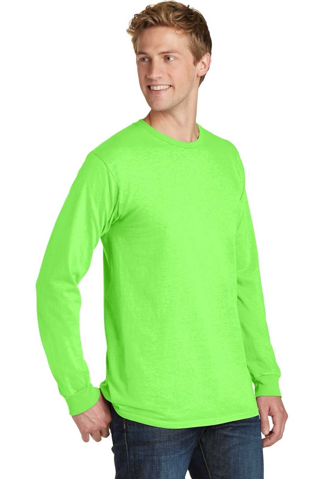 Port &amp; Company PC099LS Beach Wash Garment-Dyed Long Sleeve Tee - Neon Green - HIT a Double - 4