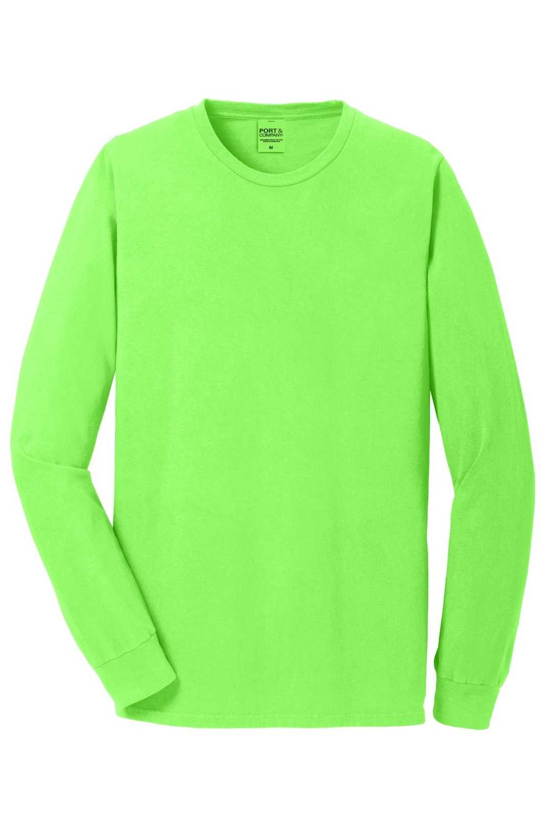 Port &amp; Company PC099LS Beach Wash Garment-Dyed Long Sleeve Tee - Neon Green - HIT a Double - 5
