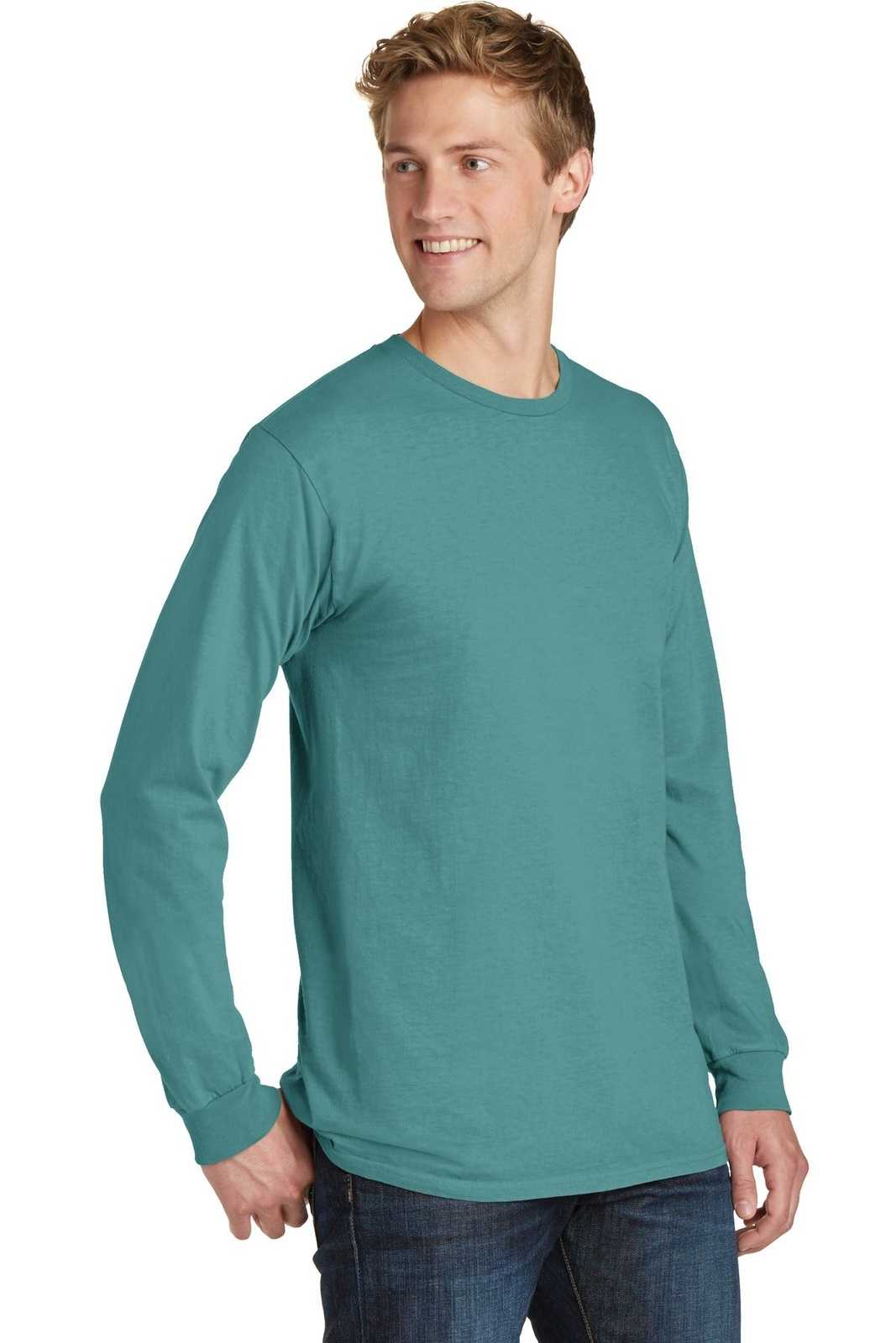 Port &amp; Company PC099LS Beach Wash Garment-Dyed Long Sleeve Tee - Peacock - HIT a Double - 4