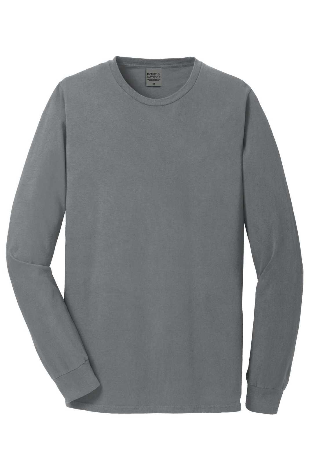 Port &amp; Company PC099LS Beach Wash Garment-Dyed Long Sleeve Tee - Pewter - HIT a Double - 5