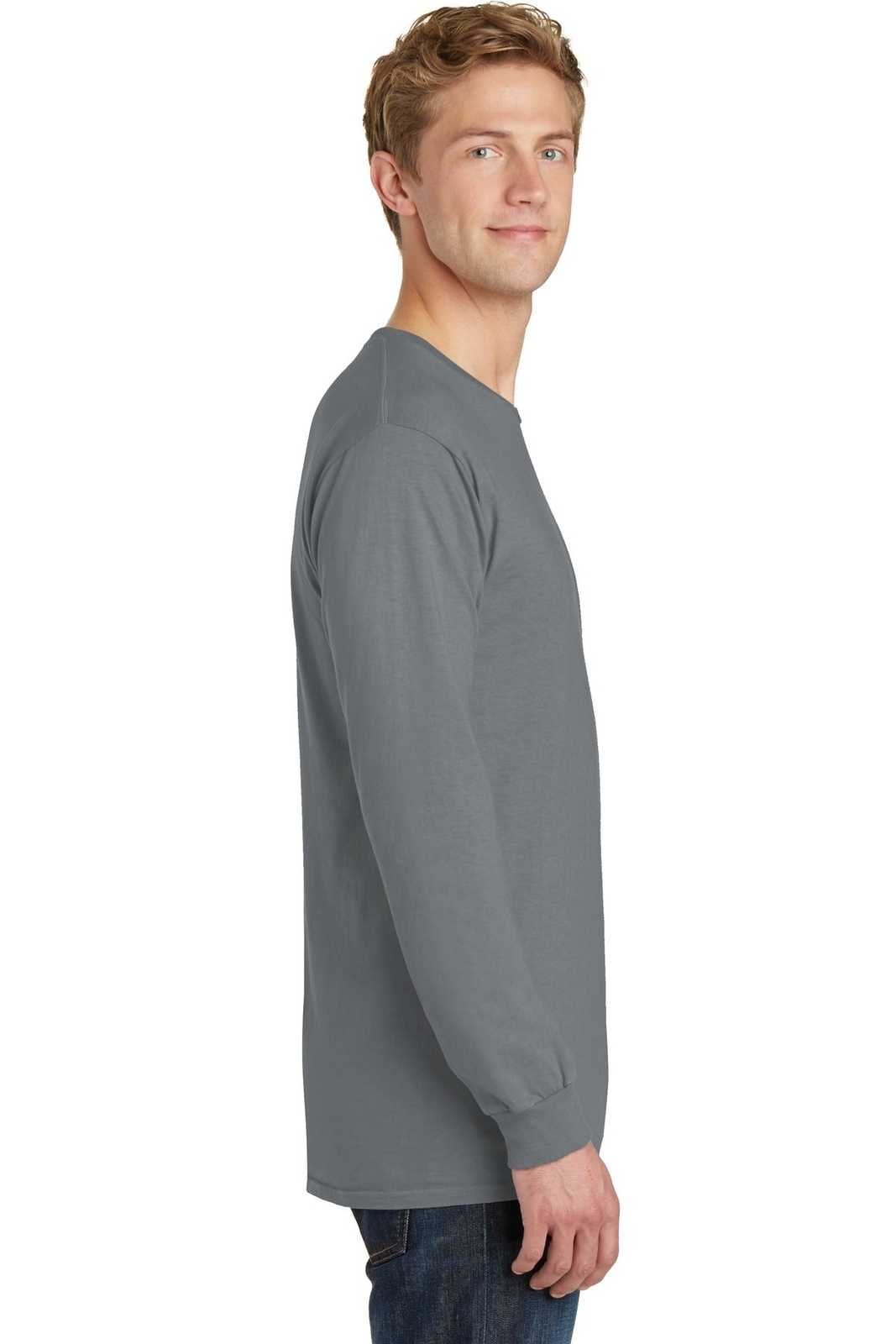 Port &amp; Company PC099LS Beach Wash Garment-Dyed Long Sleeve Tee - Pewter - HIT a Double - 3