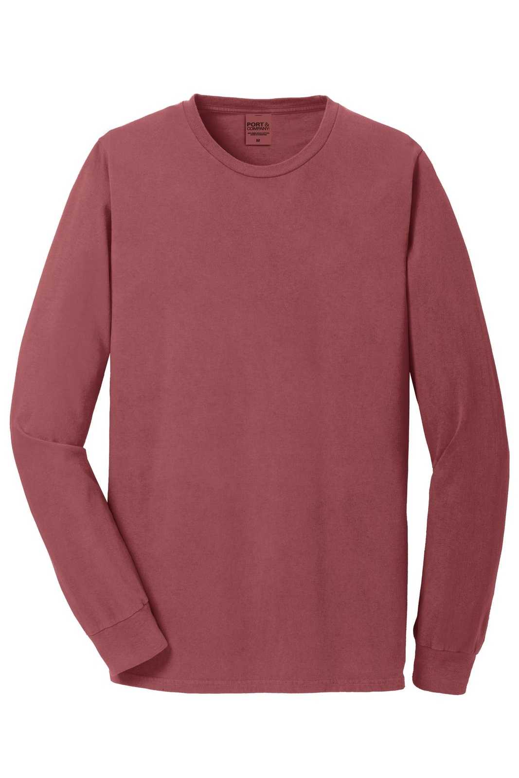 Port &amp; Company PC099LS Beach Wash Garment-Dyed Long Sleeve Tee - Red Rock - HIT a Double - 5