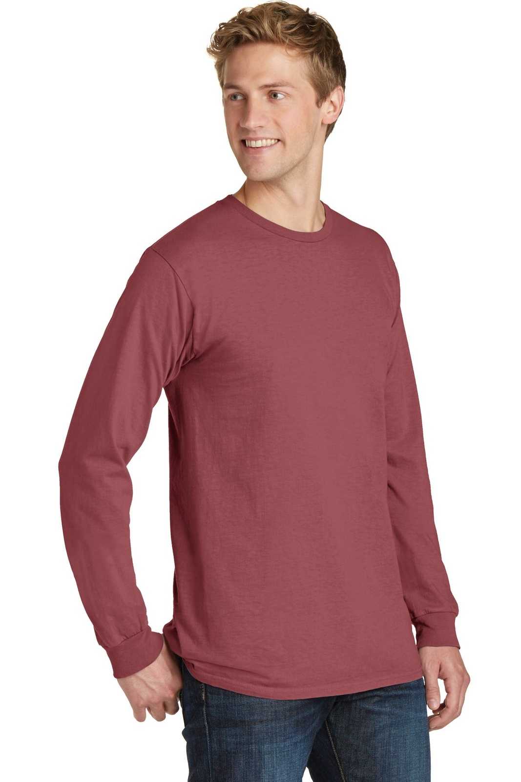 Port &amp; Company PC099LS Beach Wash Garment-Dyed Long Sleeve Tee - Red Rock - HIT a Double - 4
