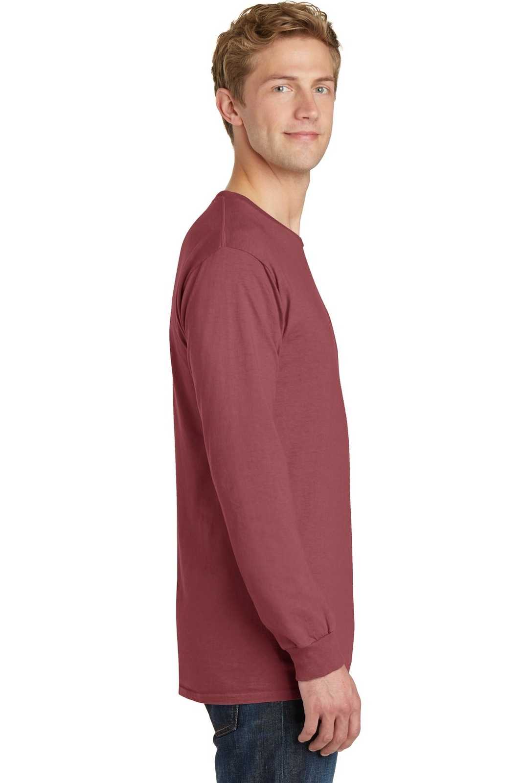 Port &amp; Company PC099LS Beach Wash Garment-Dyed Long Sleeve Tee - Red Rock - HIT a Double - 3