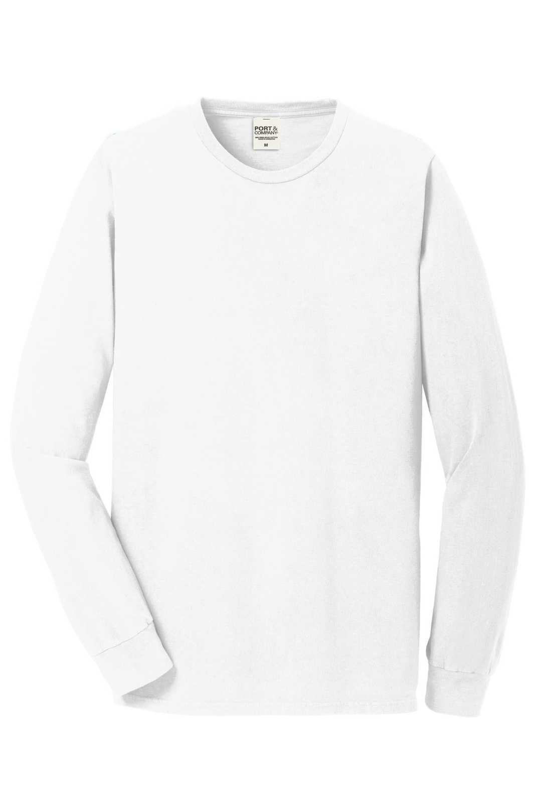 Port &amp; Company PC099LS Beach Wash Garment-Dyed Long Sleeve Tee - White - HIT a Double - 5