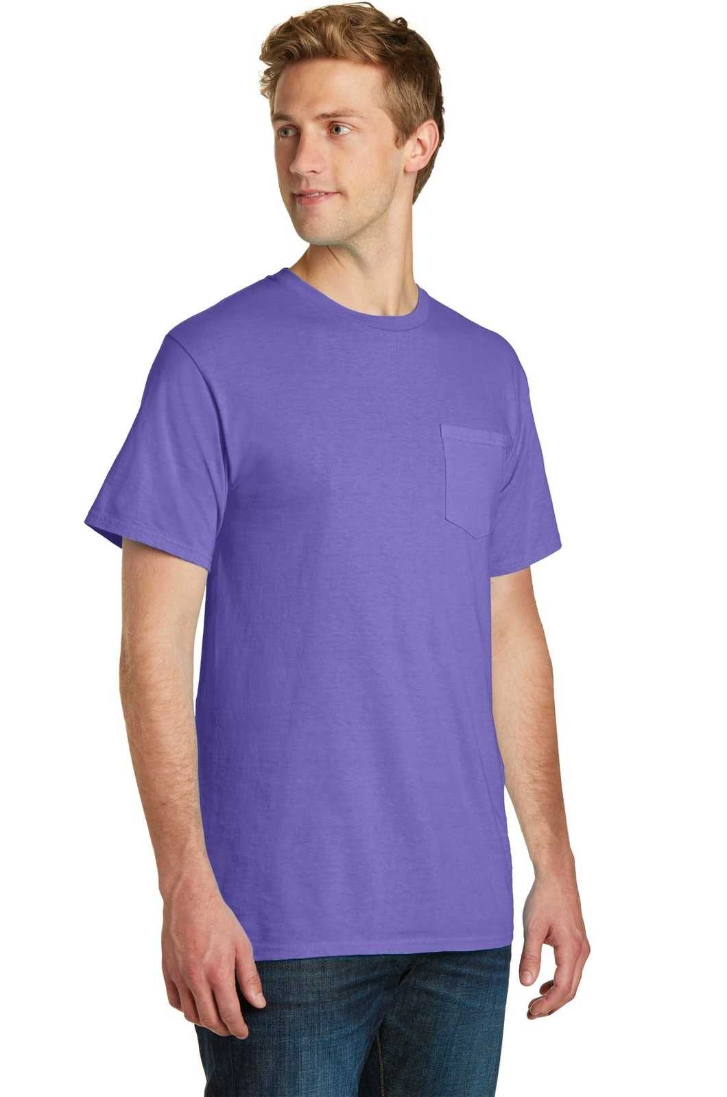 Port &amp; Company PC099P Beach Wash Garment-Dyed Pocket Tee - Amethyst - HIT a Double - 4