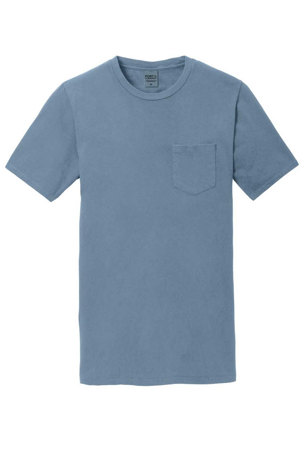 Port &amp; Company PC099P Beach Wash Garment-Dyed Pocket Tee - Denim Blue - HIT a Double - 5