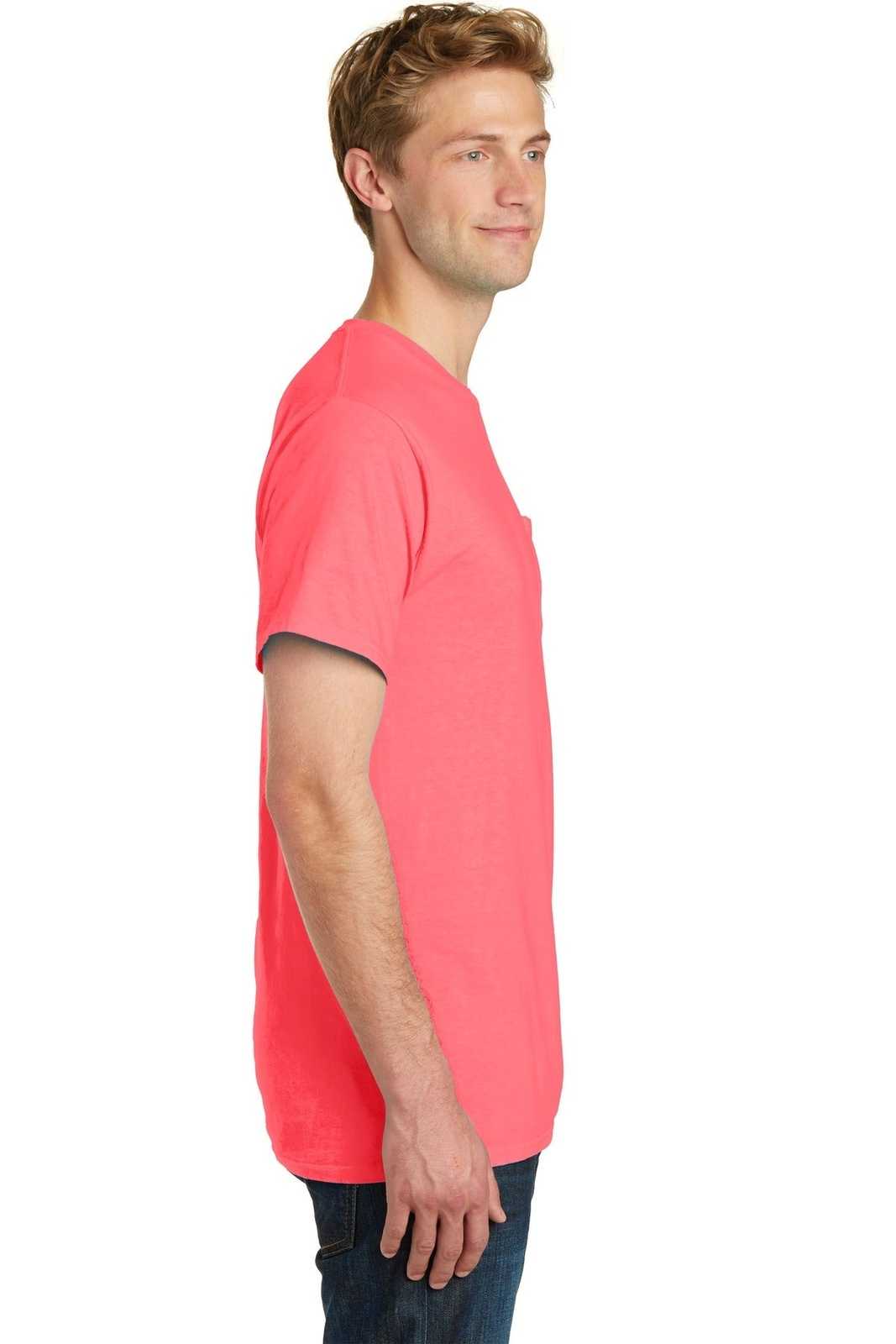 Port &amp; Company PC099P Beach Wash Garment-Dyed Pocket Tee - Neon Coral - HIT a Double - 3