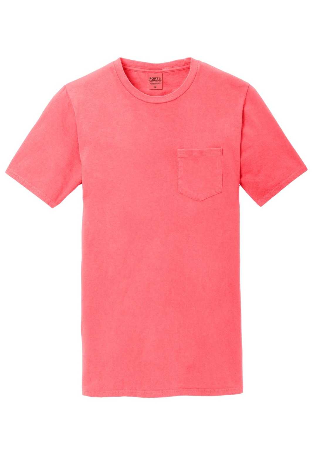 Port &amp; Company PC099P Beach Wash Garment-Dyed Pocket Tee - Neon Coral - HIT a Double - 5
