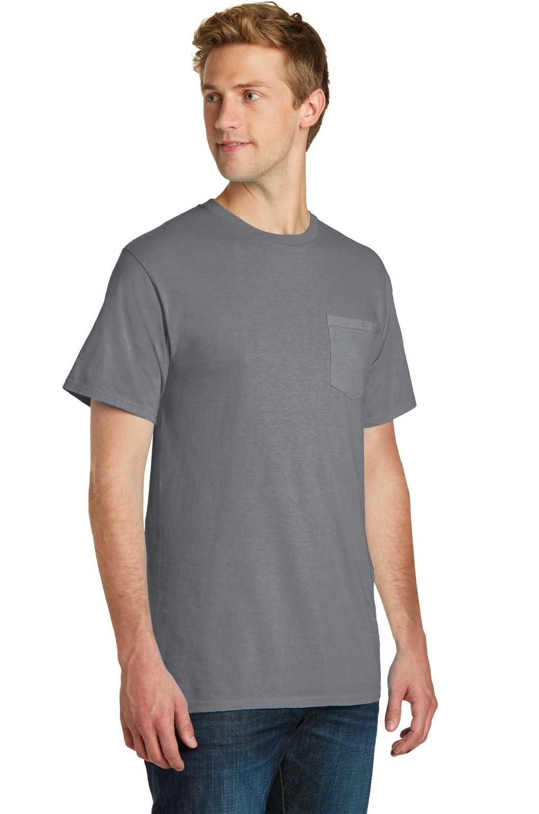 Port &amp; Company PC099P Beach Wash Garment-Dyed Pocket Tee - Pewter - HIT a Double - 4