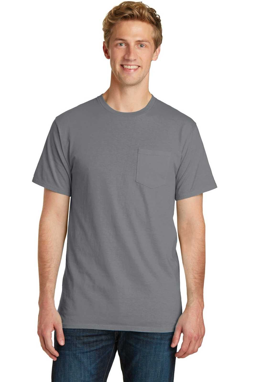 Port &amp; Company PC099P Beach Wash Garment-Dyed Pocket Tee - Pewter - HIT a Double - 1