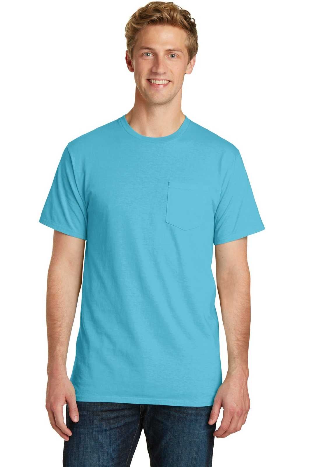 Port &amp; Company PC099P Beach Wash Garment-Dyed Pocket Tee - Tidal Wave - HIT a Double - 1
