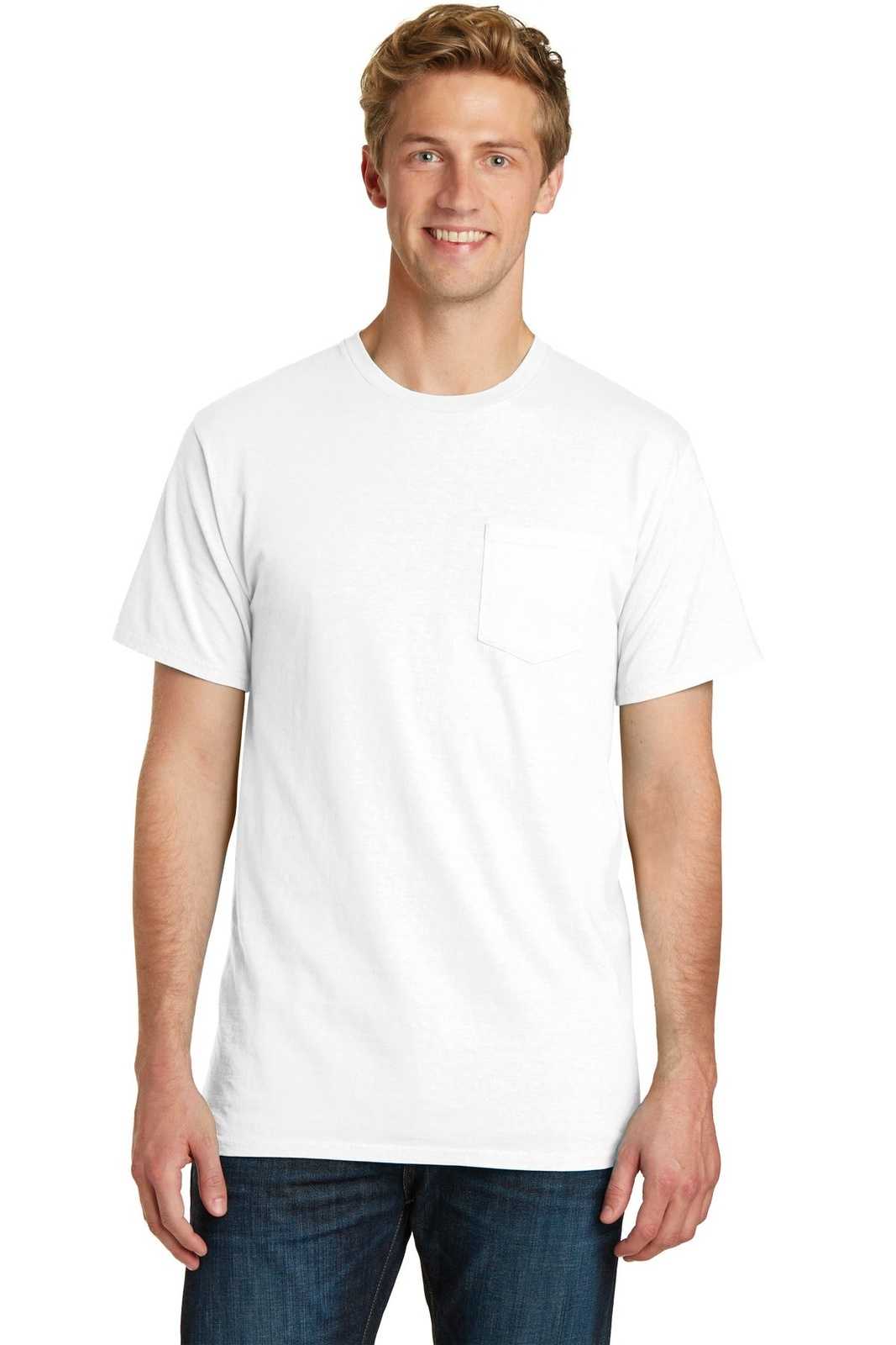 Port & Company PC099P Beach Wash Garment-Dyed Pocket Tee - White - HIT a Double - 1