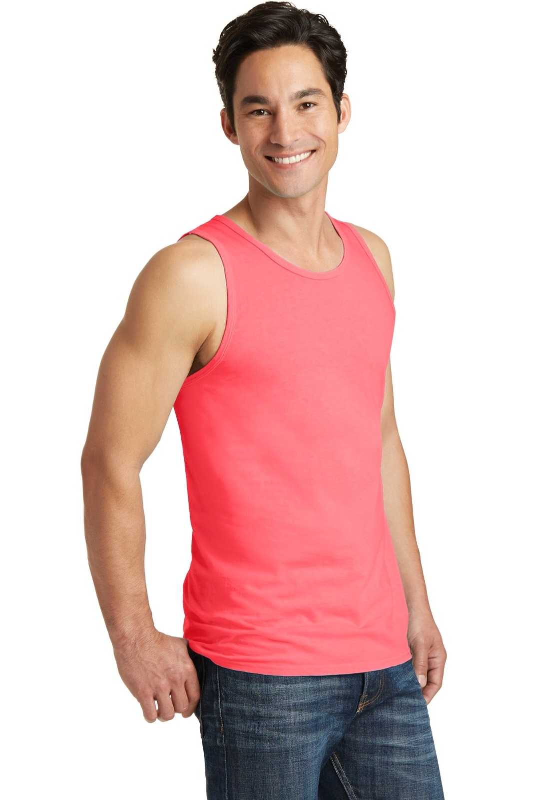 Port &amp; Company PC099TT Beach Wash Garment-Dyed Tank - Neon Coral - HIT a Double - 4