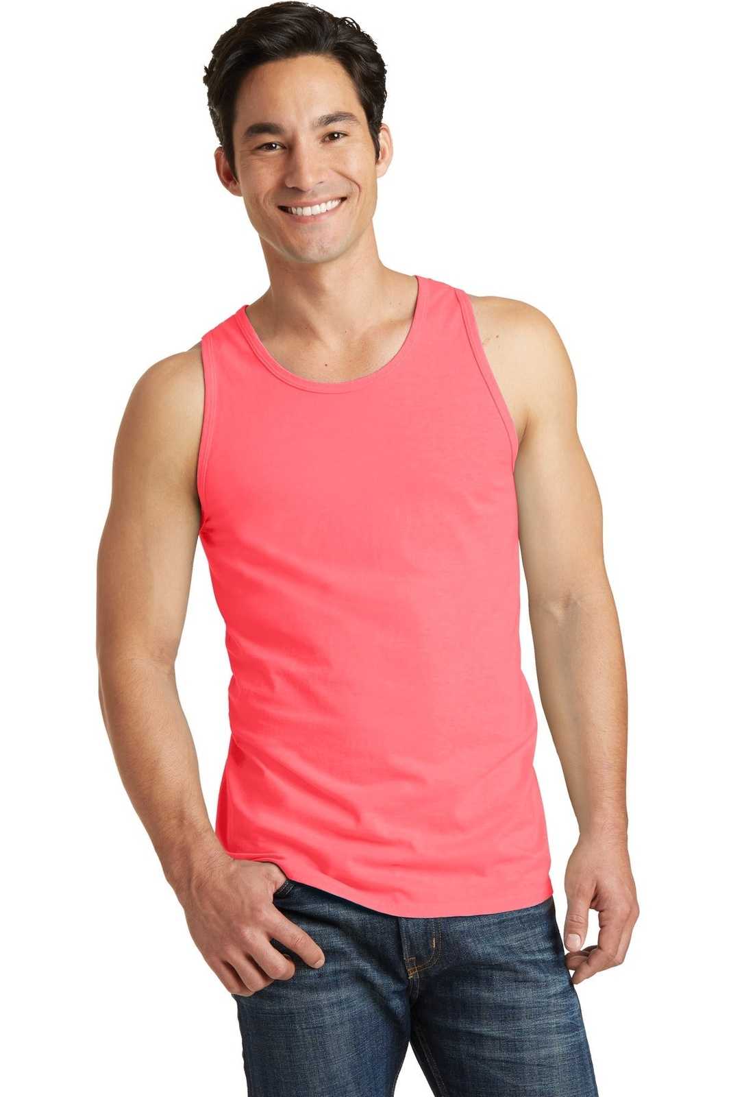 Port &amp; Company PC099TT Beach Wash Garment-Dyed Tank - Neon Coral - HIT a Double - 1