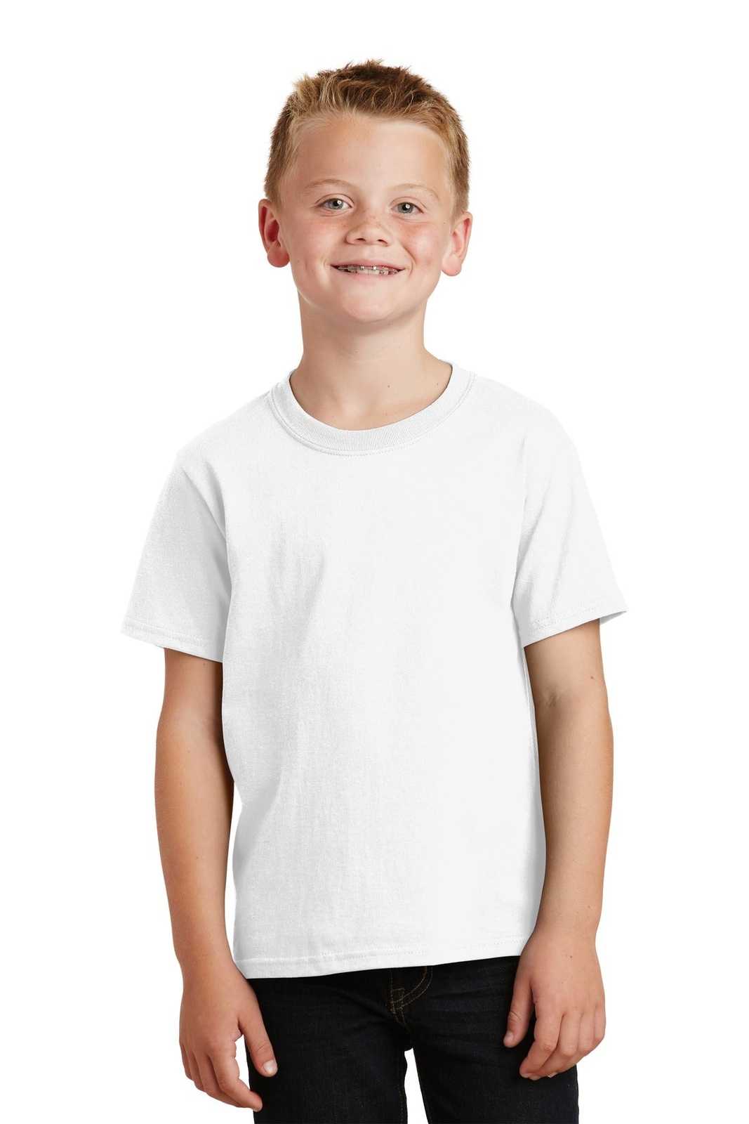 Port &amp; Company PC099Y Youth Beach Wash Garment-Dyed Tee - White - HIT a Double - 1