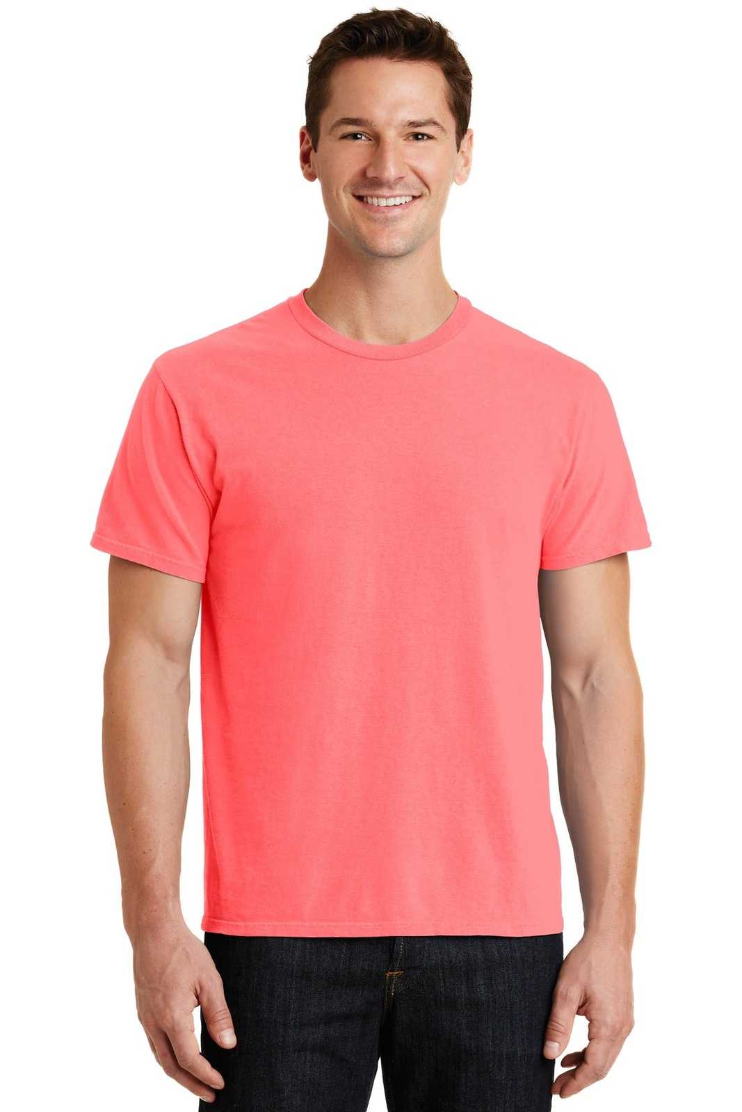 Port &amp; Company PC099 Beach Wash Garment-Dyed Tee - Neon Coral - HIT a Double - 1