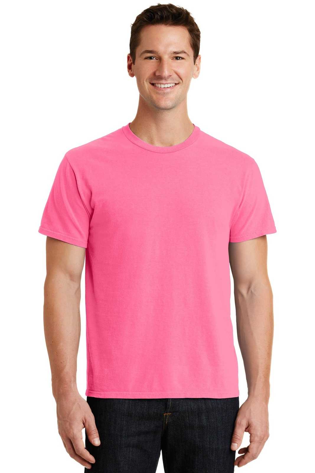 Port &amp; Company PC099 Beach Wash Garment-Dyed Tee - Neon Pink - HIT a Double - 1