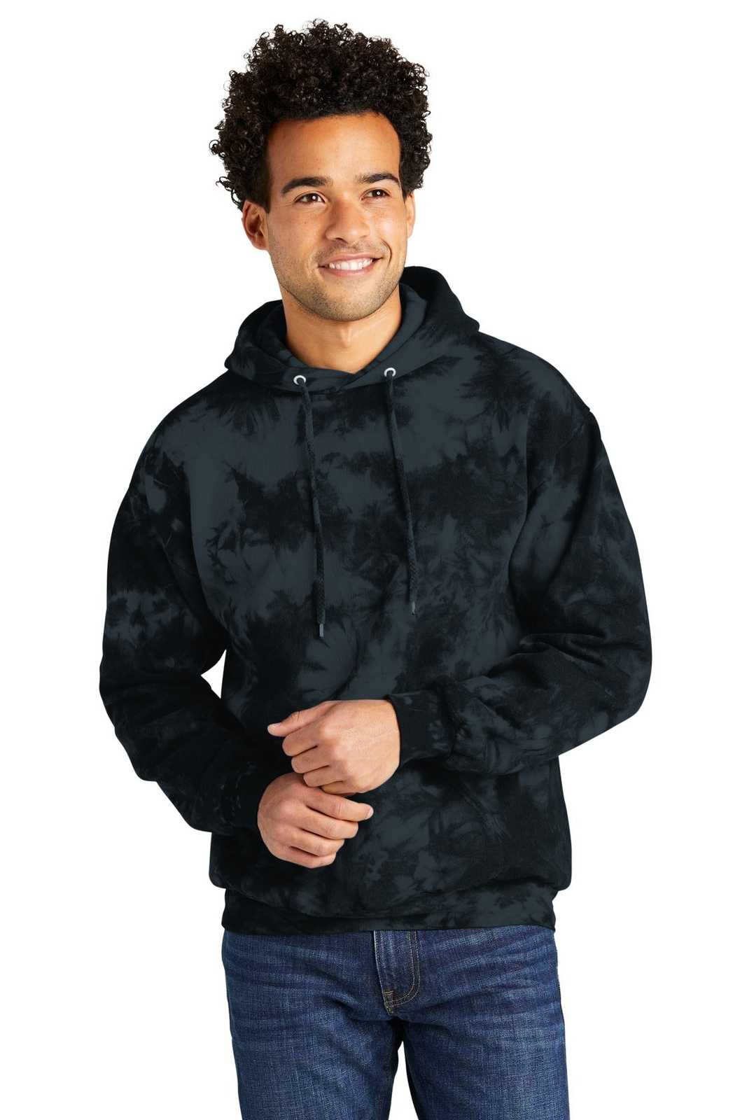 Port &amp; Company PC144 Crystal Tie-Dye Pullover Hoodie - Black - HIT a Double - 1