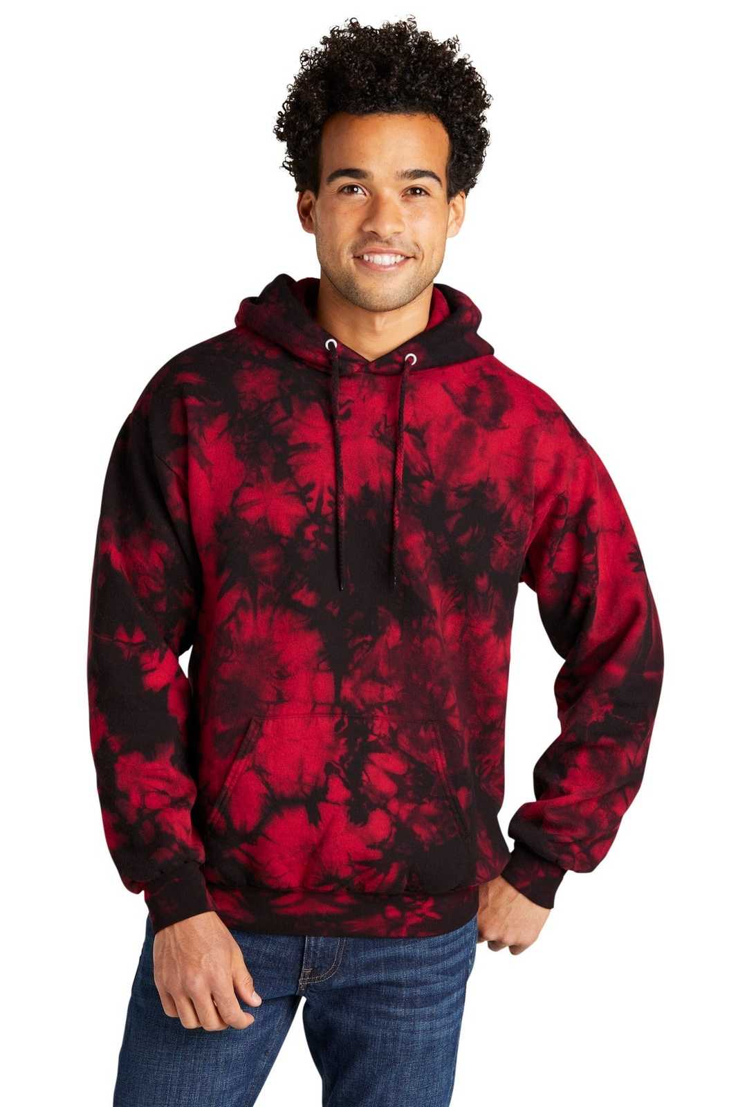 Port &amp; Company PC144 Crystal Tie-Dye Pullover Hoodie - Black Red - HIT a Double - 1