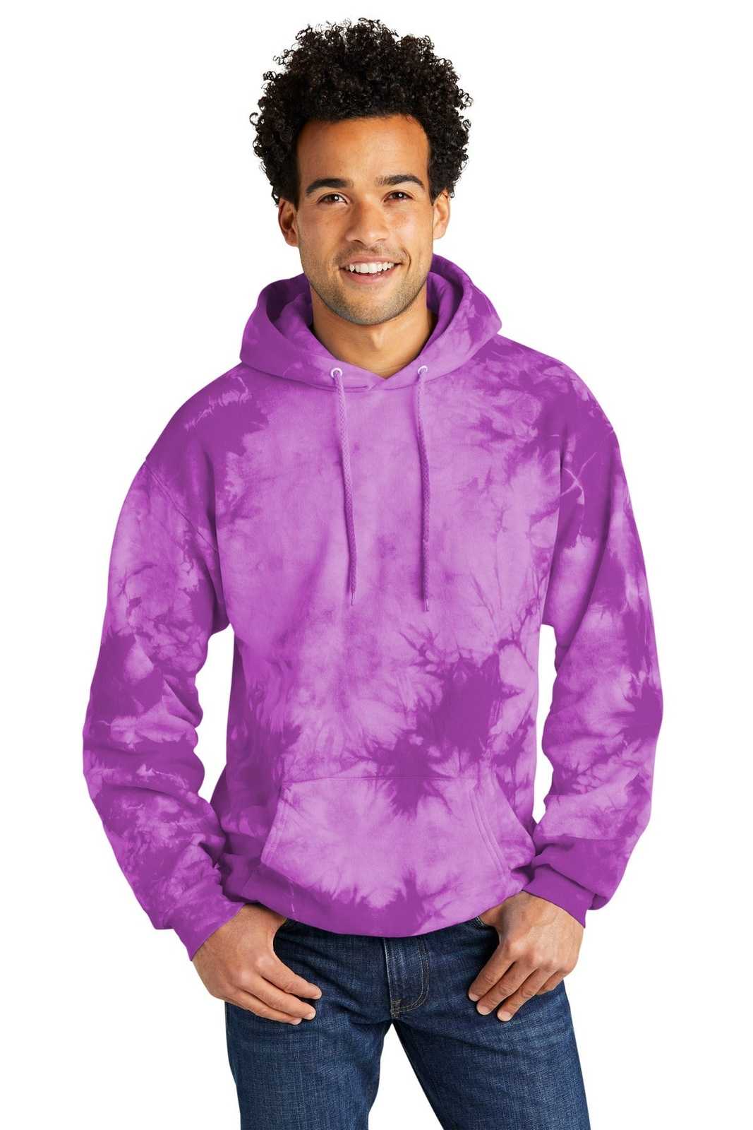 Port &amp; Company PC144 Crystal Tie-Dye Pullover Hoodie - Purple - HIT a Double - 1
