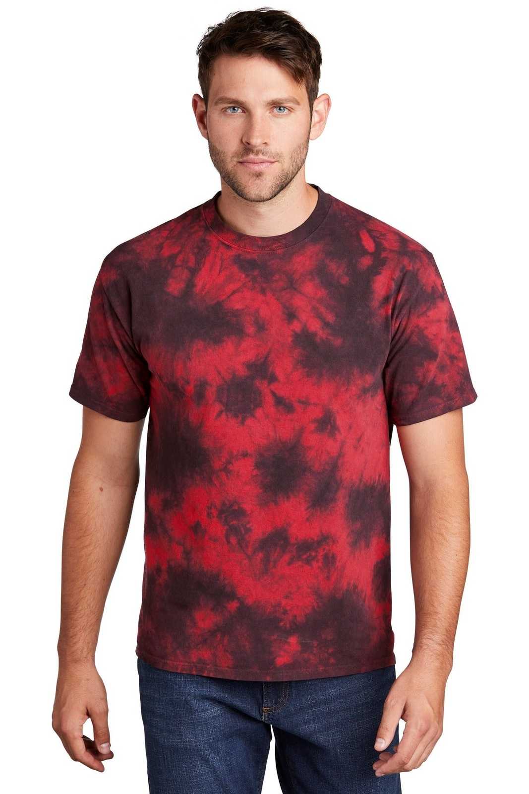 Port &amp; Company PC145 Crystal Tie-Dye Tee - Black Red - HIT a Double - 1