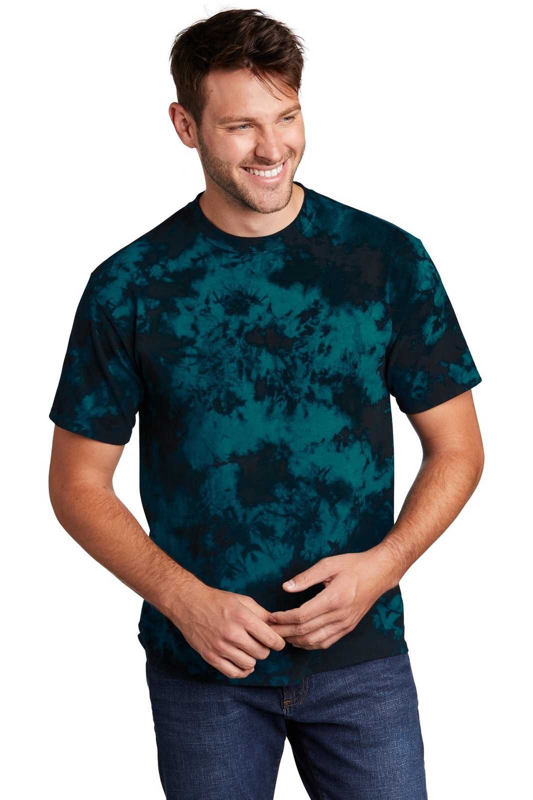 Port &amp; Company PC145 Crystal Tie-Dye Tee - Black Teal - HIT a Double - 1