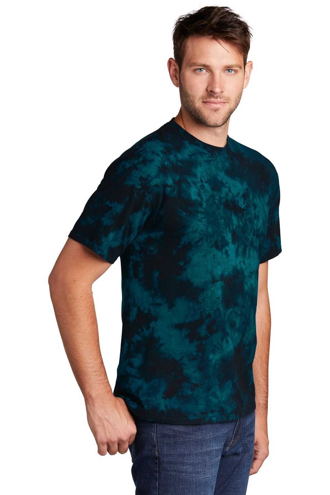 Port &amp; Company PC145 Crystal Tie-Dye Tee - Black Teal - HIT a Double - 4