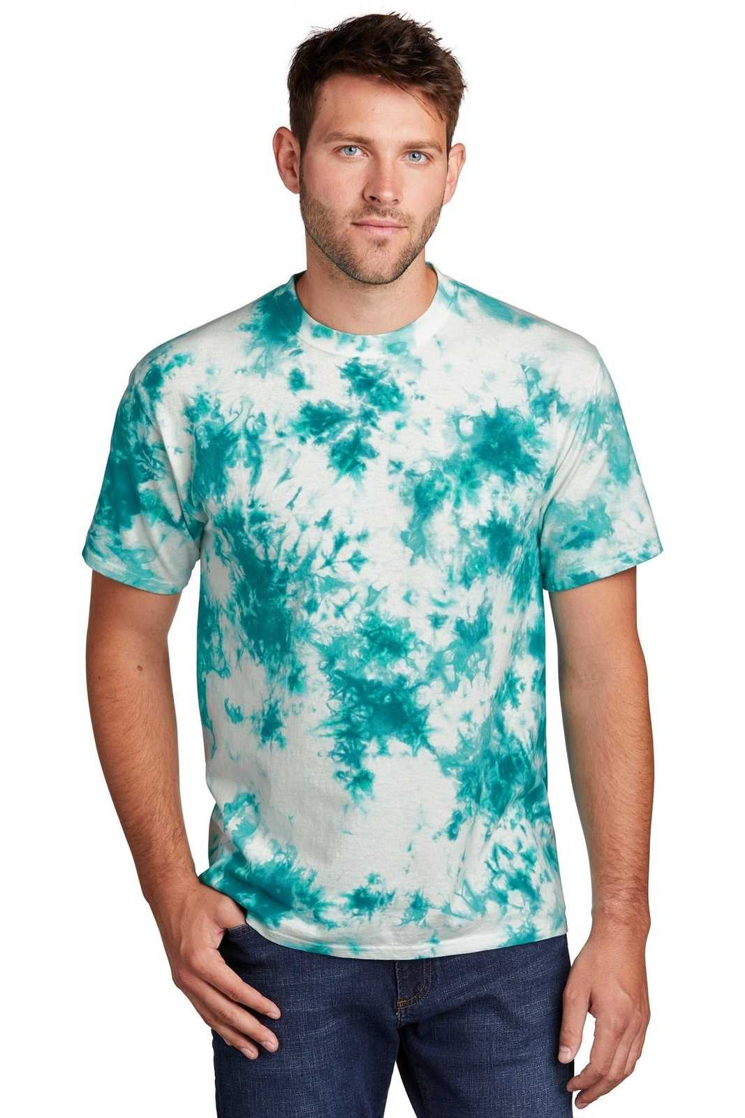 Port &amp; Company PC145 Crystal Tie-Dye Tee - Teal - HIT a Double - 1