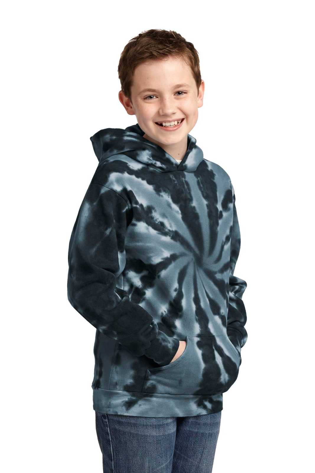Port &amp; Company PC146Y Youth Tie-Dye Pullover Hooded Sweatshirt - Black - HIT a Double - 4