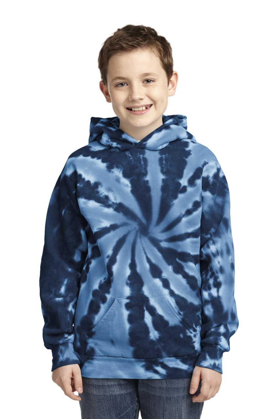 Port &amp; Company PC146Y Youth Tie-Dye Pullover Hooded Sweatshirt - Navy - HIT a Double - 1