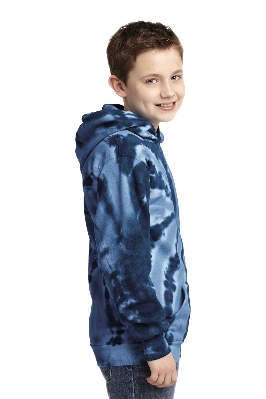 Port &amp; Company PC146Y Youth Tie-Dye Pullover Hooded Sweatshirt - Navy - HIT a Double - 3