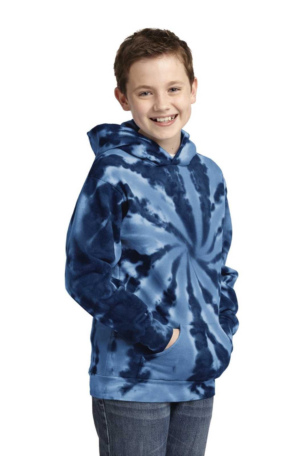 Port &amp; Company PC146Y Youth Tie-Dye Pullover Hooded Sweatshirt - Navy - HIT a Double - 4