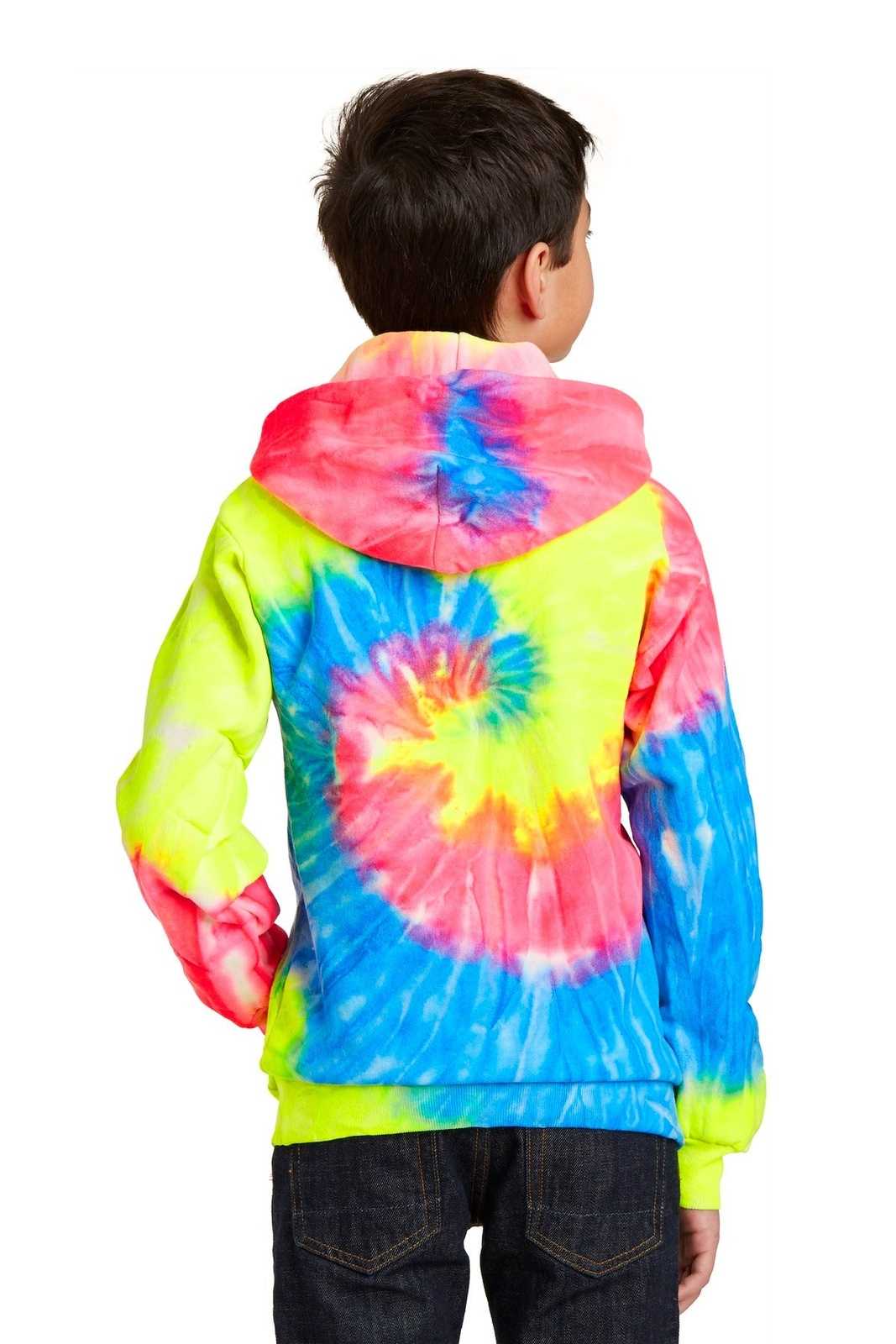 Port &amp; Company PC146Y Youth Tie-Dye Pullover Hooded Sweatshirt - Neon Rainbow - HIT a Double - 2