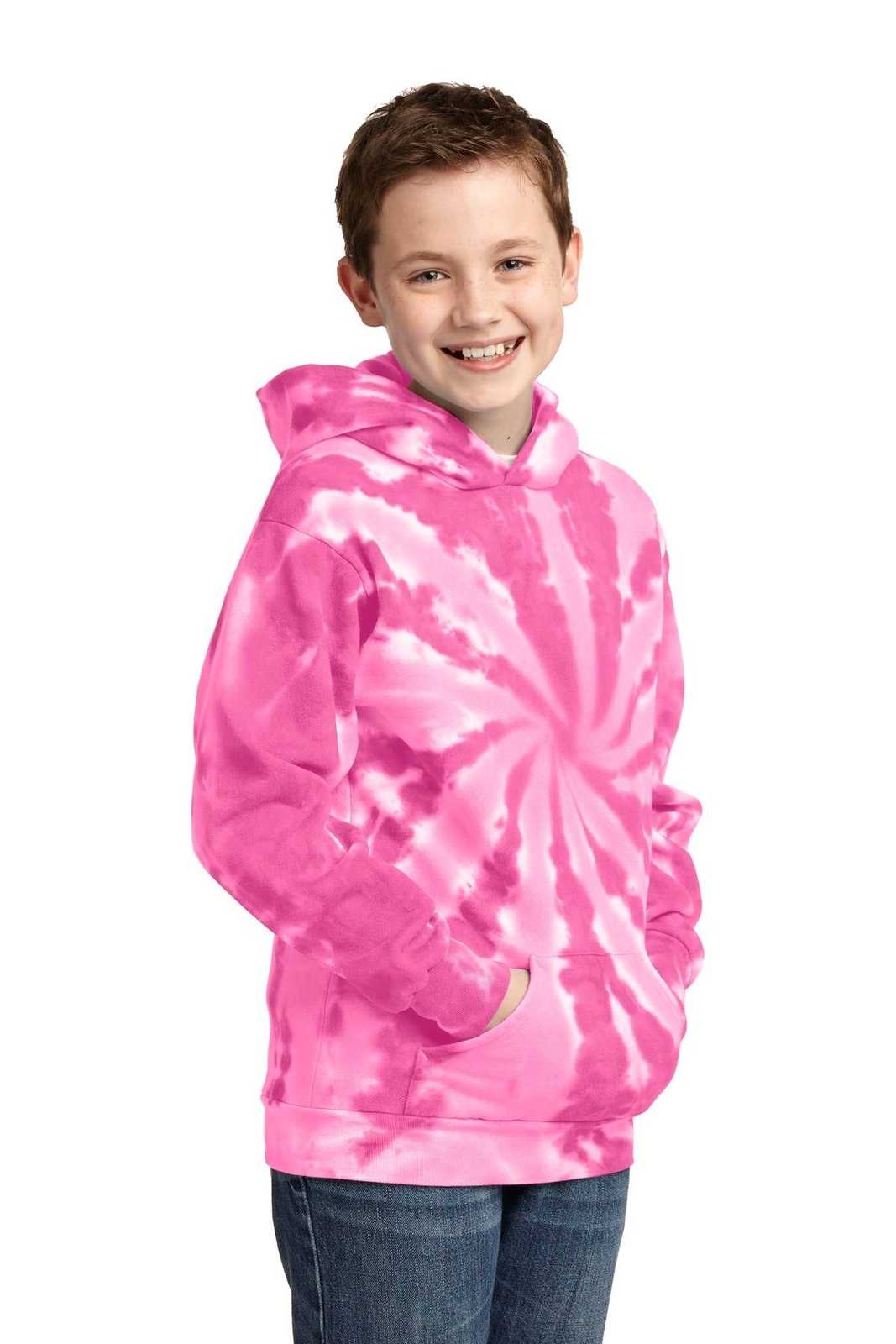 Port &amp; Company PC146Y Youth Tie-Dye Pullover Hooded Sweatshirt - Pink - HIT a Double - 4
