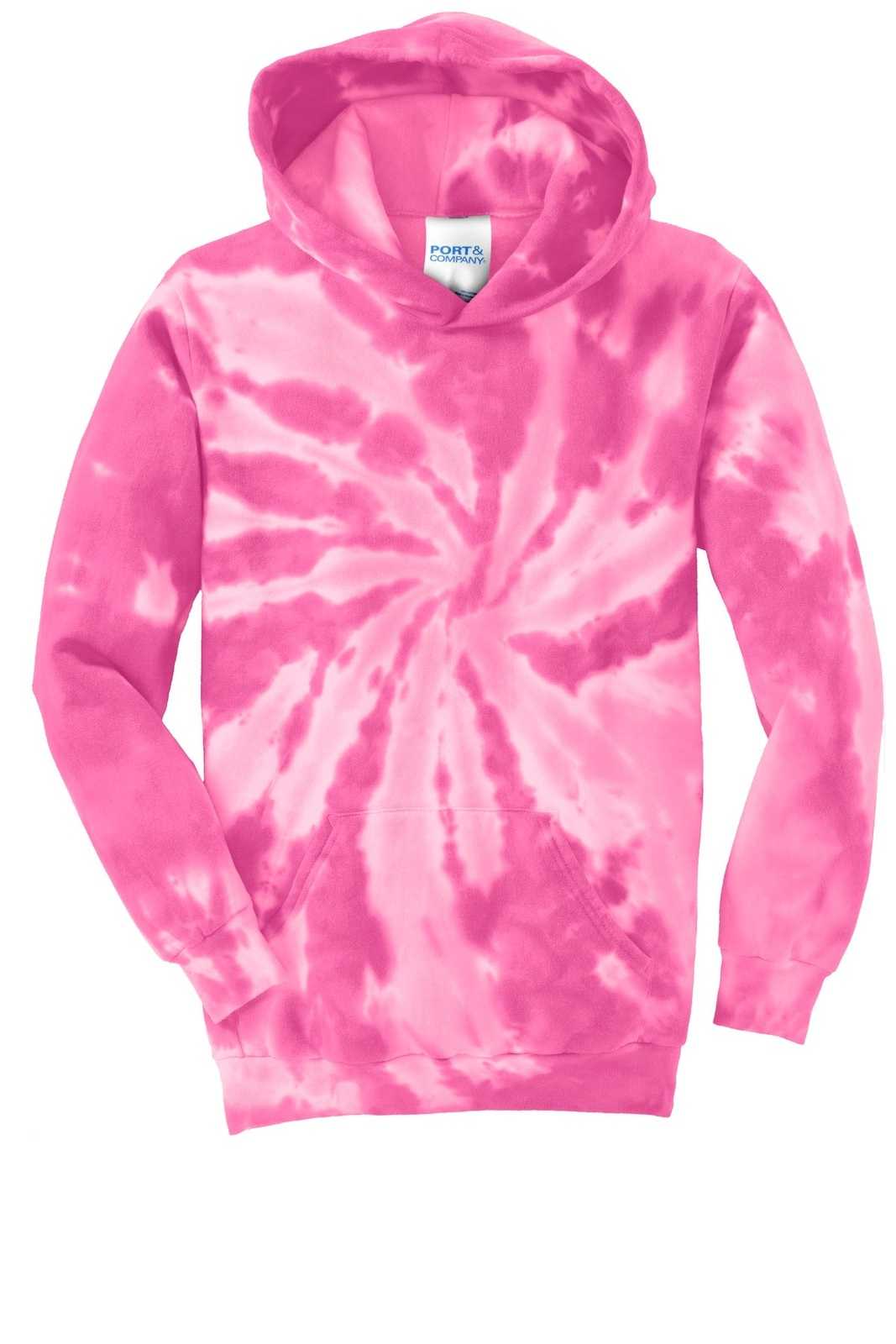 Port &amp; Company PC146Y Youth Tie-Dye Pullover Hooded Sweatshirt - Pink - HIT a Double - 5
