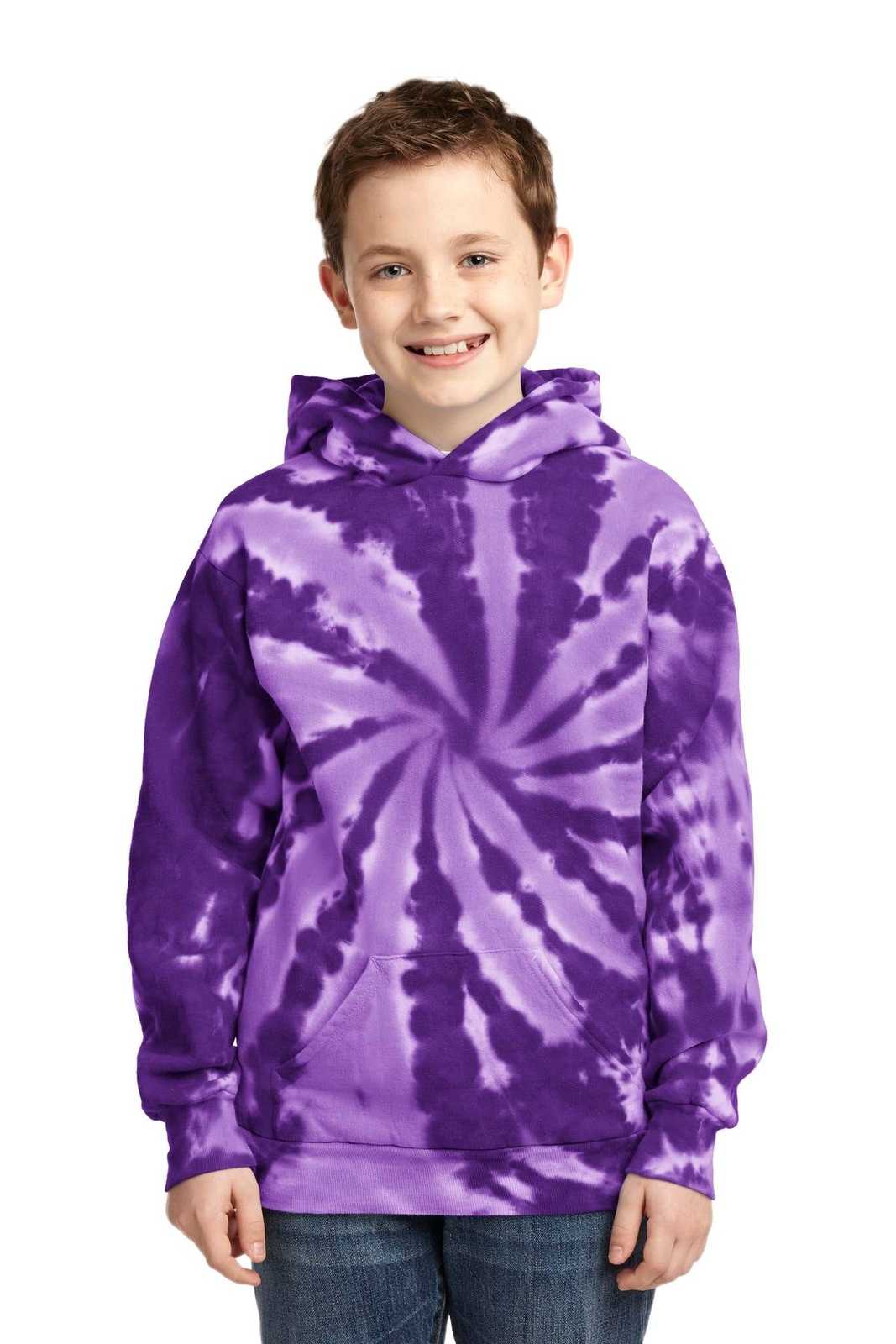 Port &amp; Company PC146Y Youth Tie-Dye Pullover Hooded Sweatshirt - Purple - HIT a Double - 1