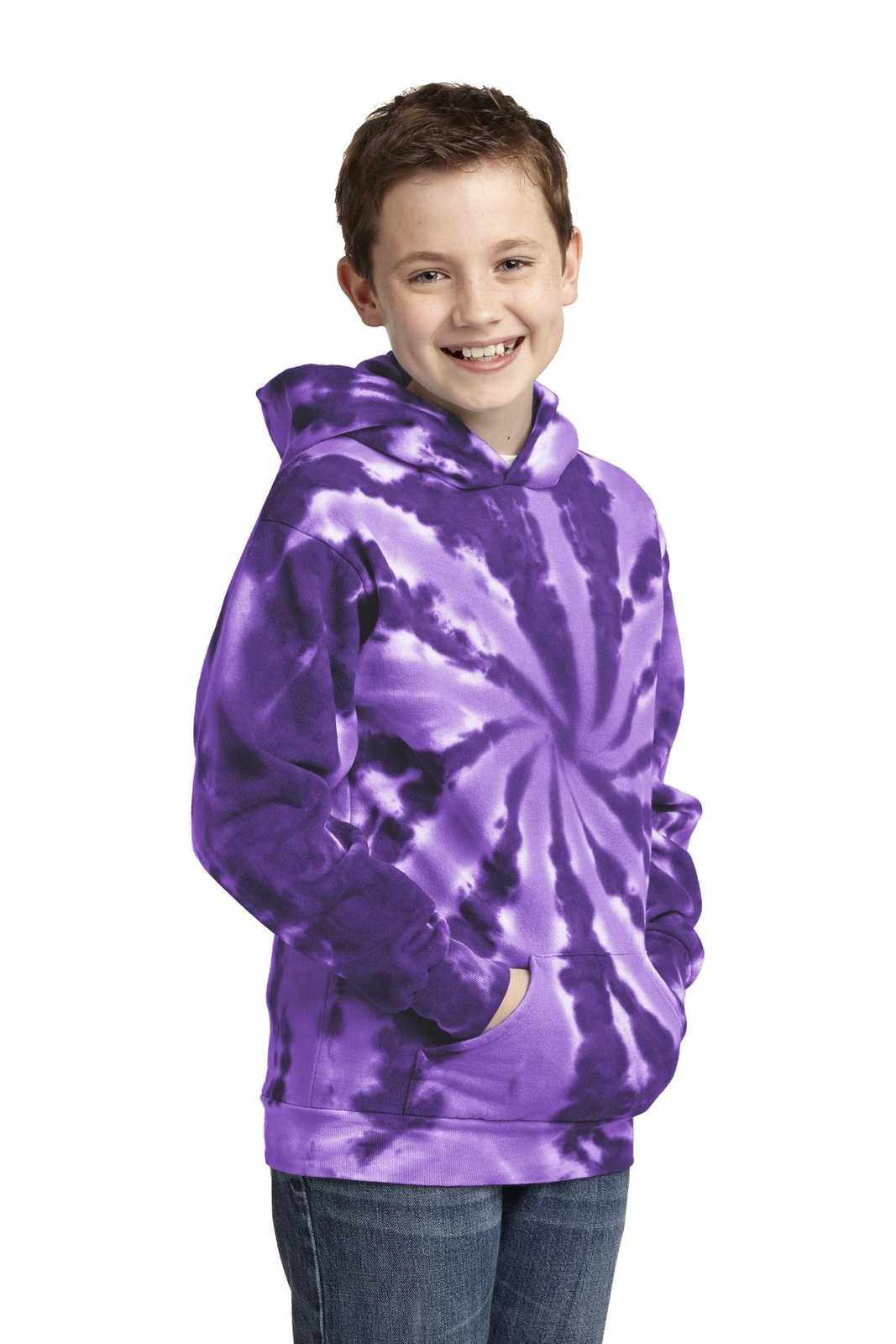 Port &amp; Company PC146Y Youth Tie-Dye Pullover Hooded Sweatshirt - Purple - HIT a Double - 4