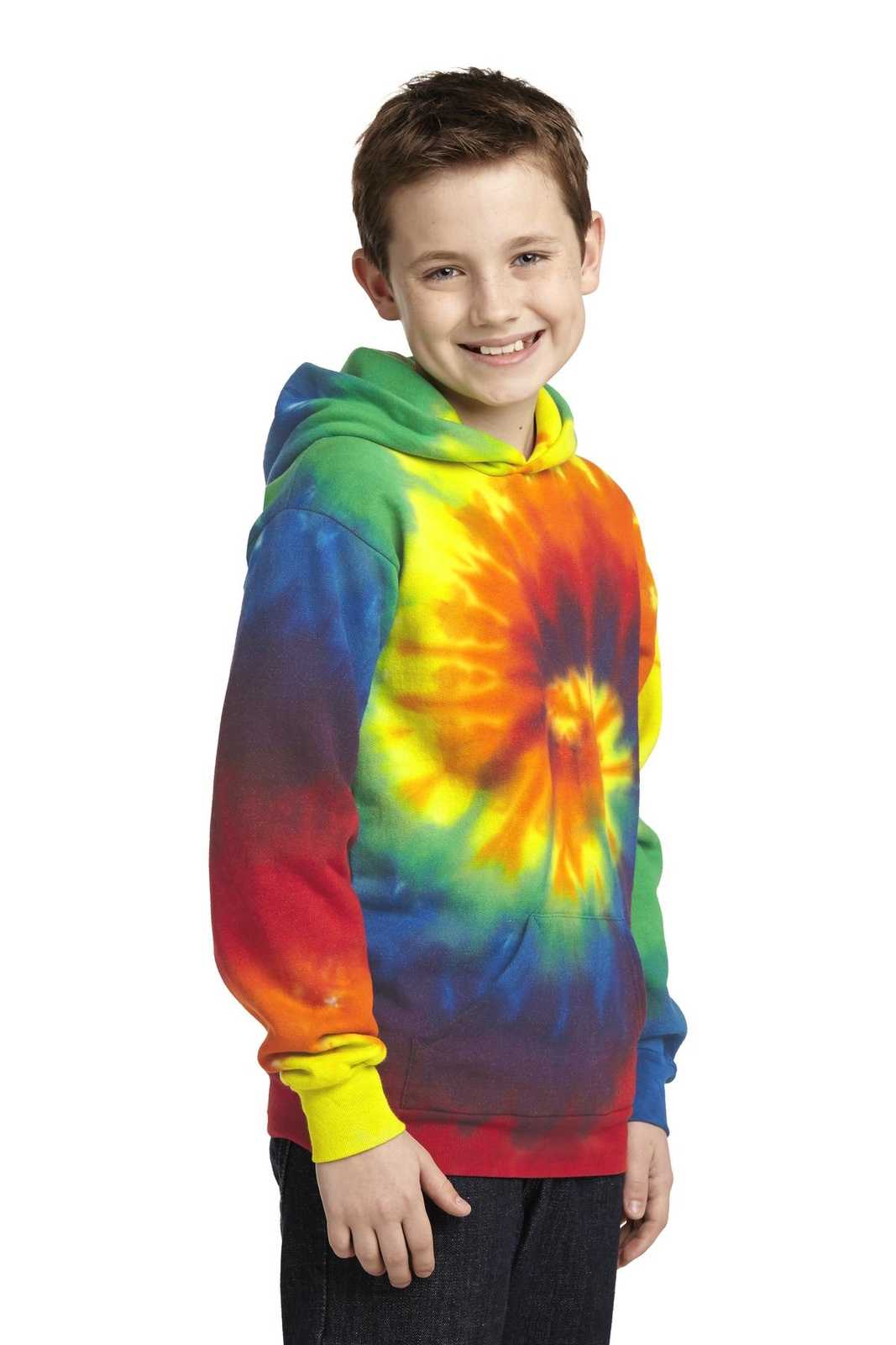 Port &amp; Company PC146Y Youth Tie-Dye Pullover Hooded Sweatshirt - Rainbow - HIT a Double - 4