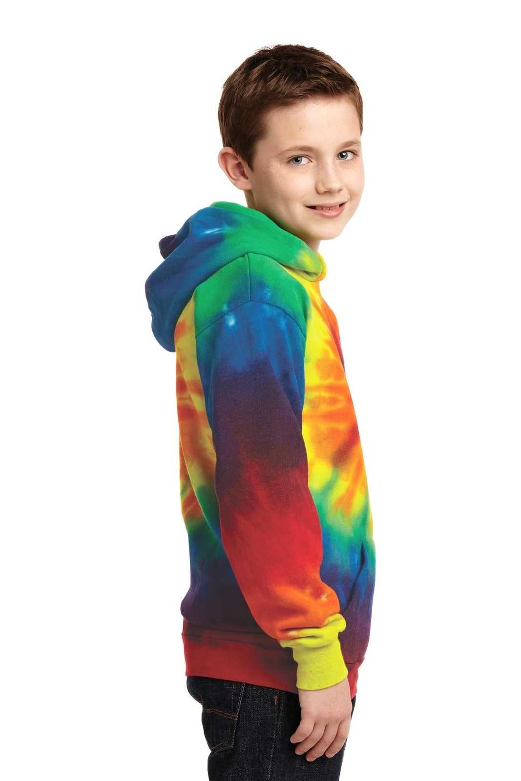 Port &amp; Company PC146Y Youth Tie-Dye Pullover Hooded Sweatshirt - Rainbow - HIT a Double - 3