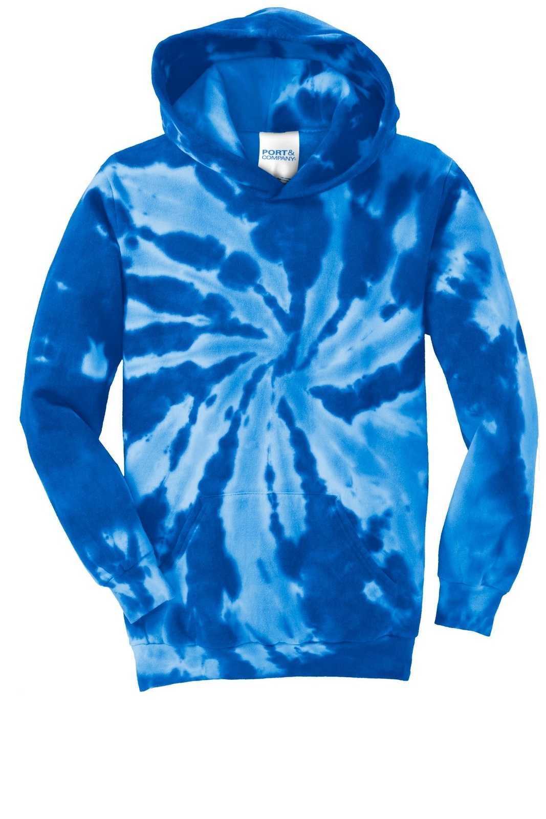 Port &amp; Company PC146Y Youth Tie-Dye Pullover Hooded Sweatshirt - Royal - HIT a Double - 5